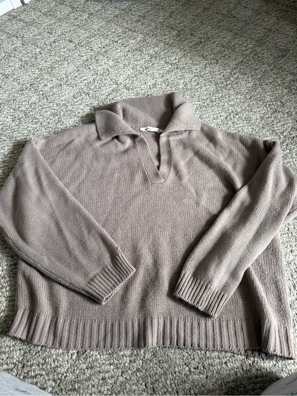 Bluenotes Taupe V-Neck Collar Knit Sweater